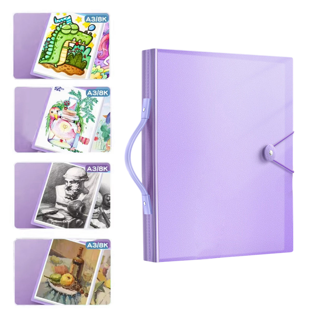 A3/8K Kids Drawing Book Storage Album with Handle 120-Sheet Capacity