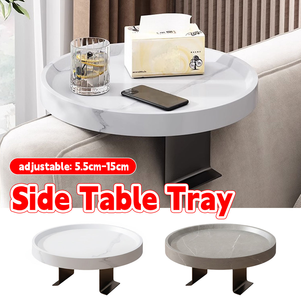 Adjustable Sofa Side Table with Marble Top