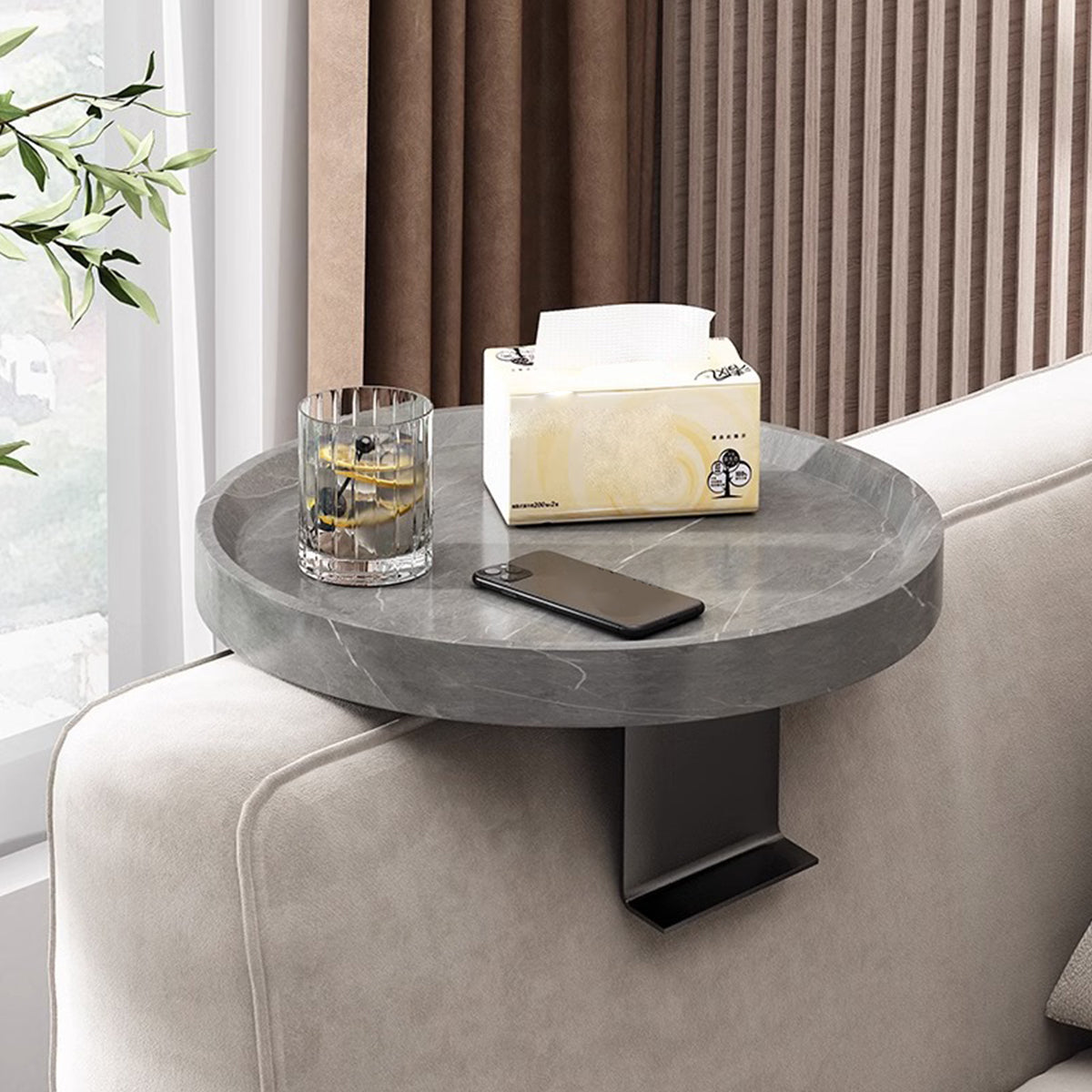 Adjustable Sofa Side Table with Marble Top