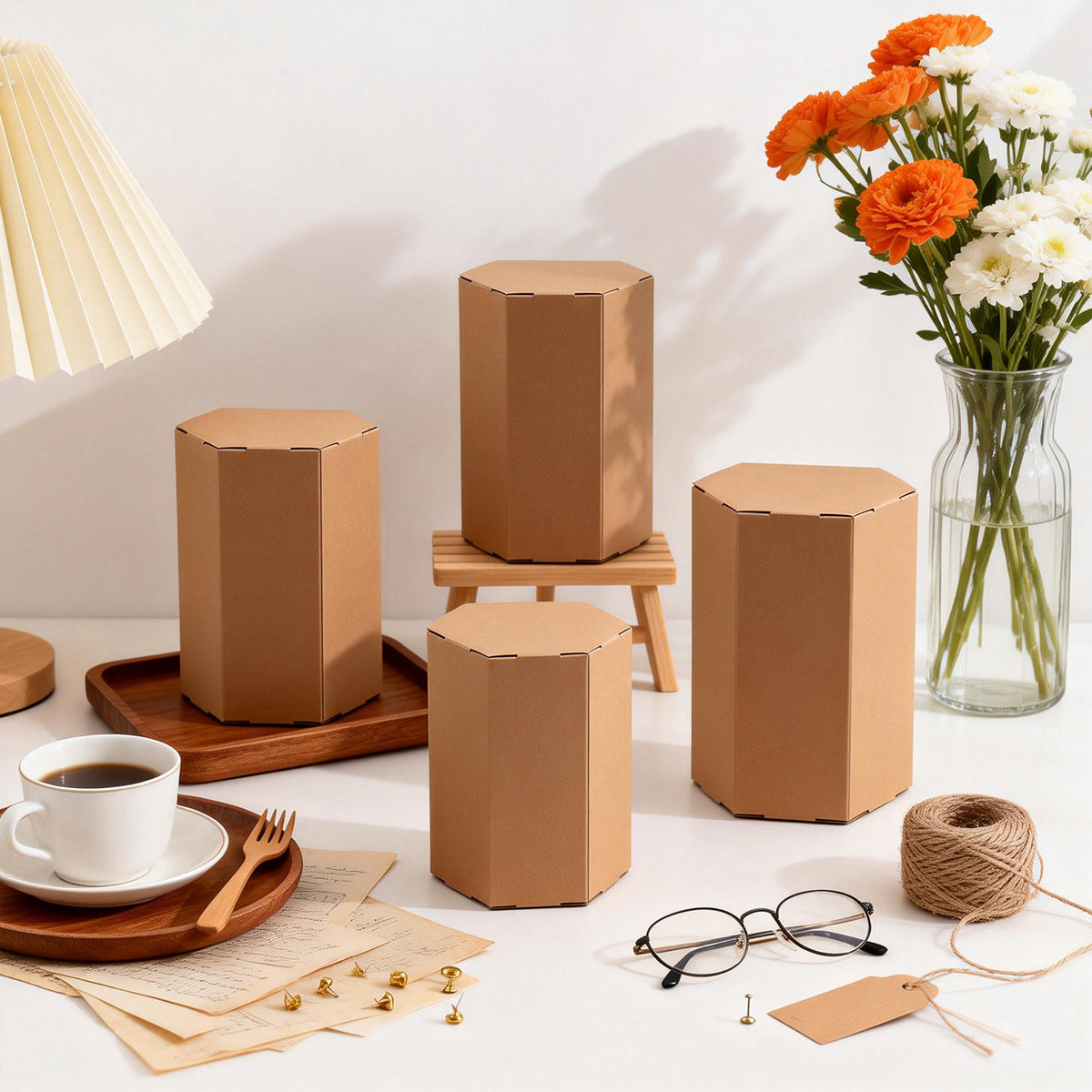 20pcs Kraft Paper Hexagon Gift Boxes for Parties