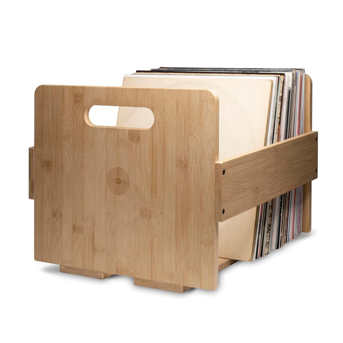 Bamboo Wood Vinyl Record Stand with Carry Handles