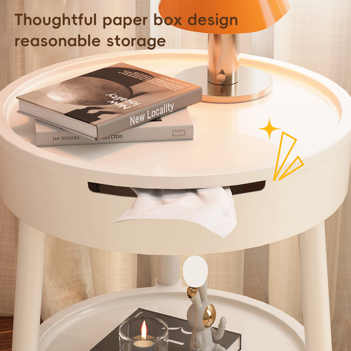 Minimalist Round Side Table with Tissue Box