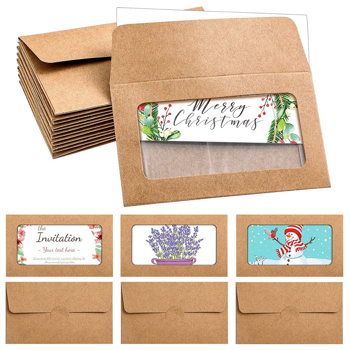 100 Pcs Kraft Window Envelopes Self-Seal