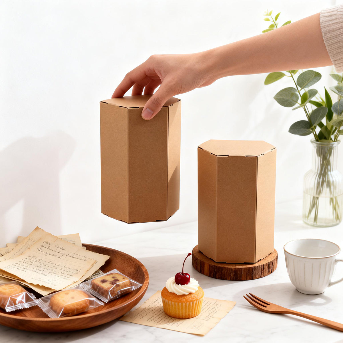 20pcs Kraft Paper Hexagon Gift Boxes for Parties