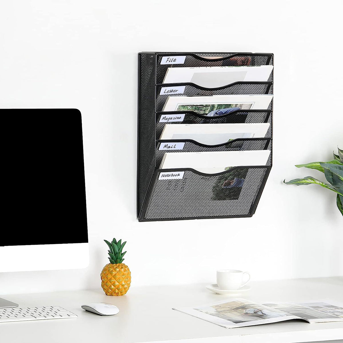 Wall-Mounted 5-Tier Metal Mesh File Organiser Rack