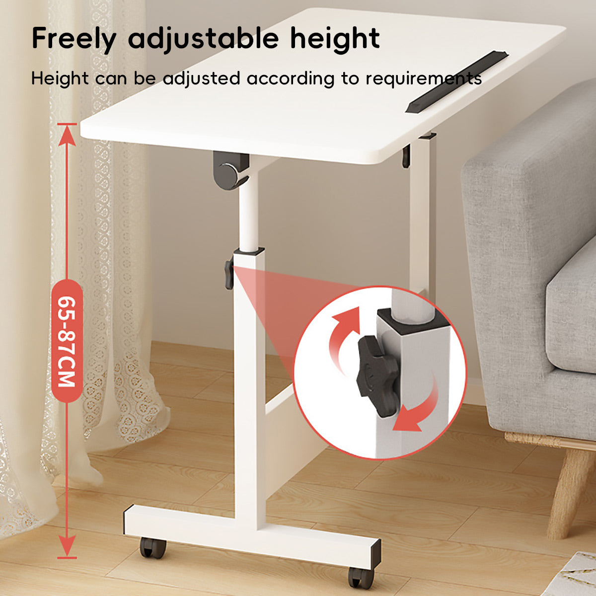 Moveable Foldable Table with Wheels Adjustable Height