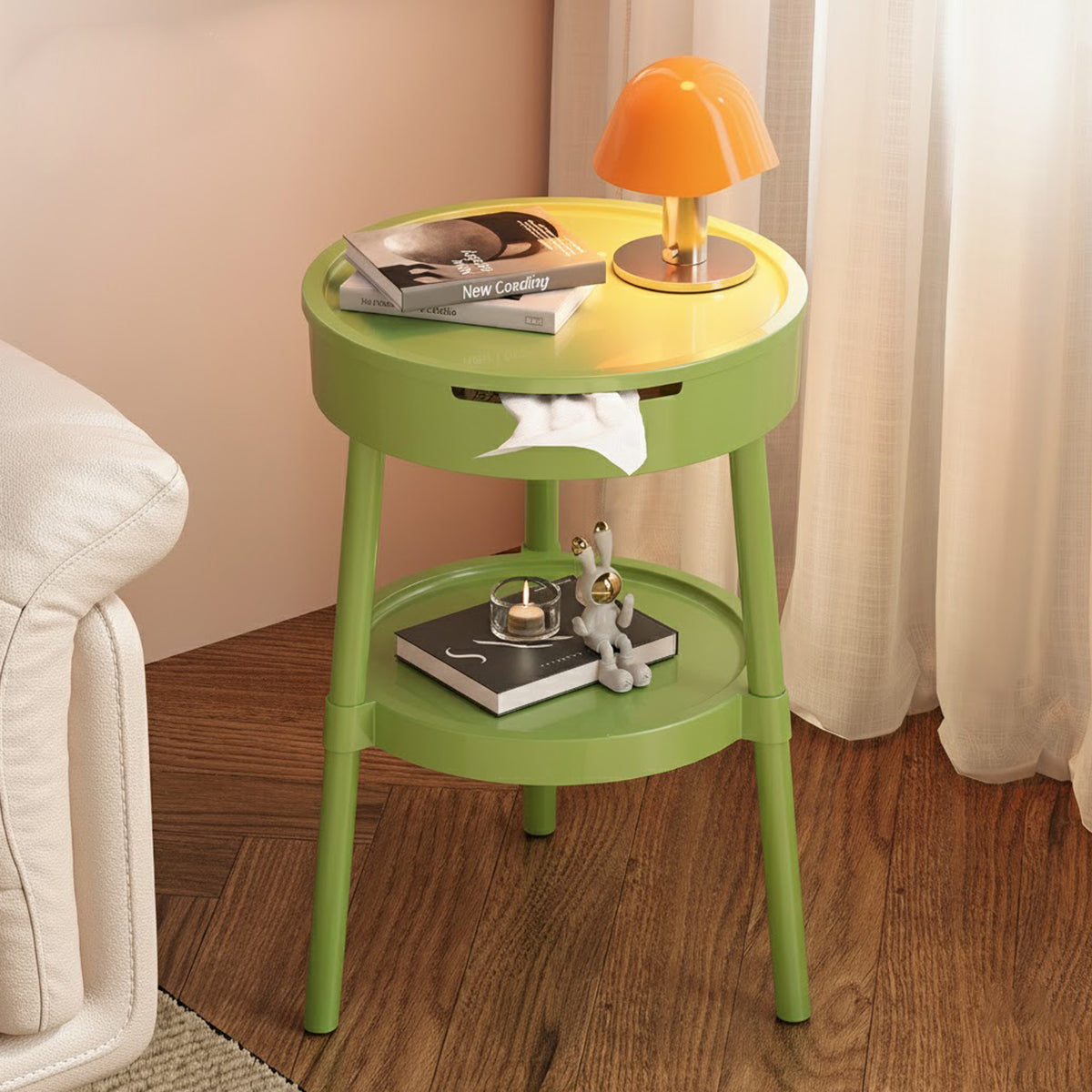 Minimalist Round Side Table with Tissue Box