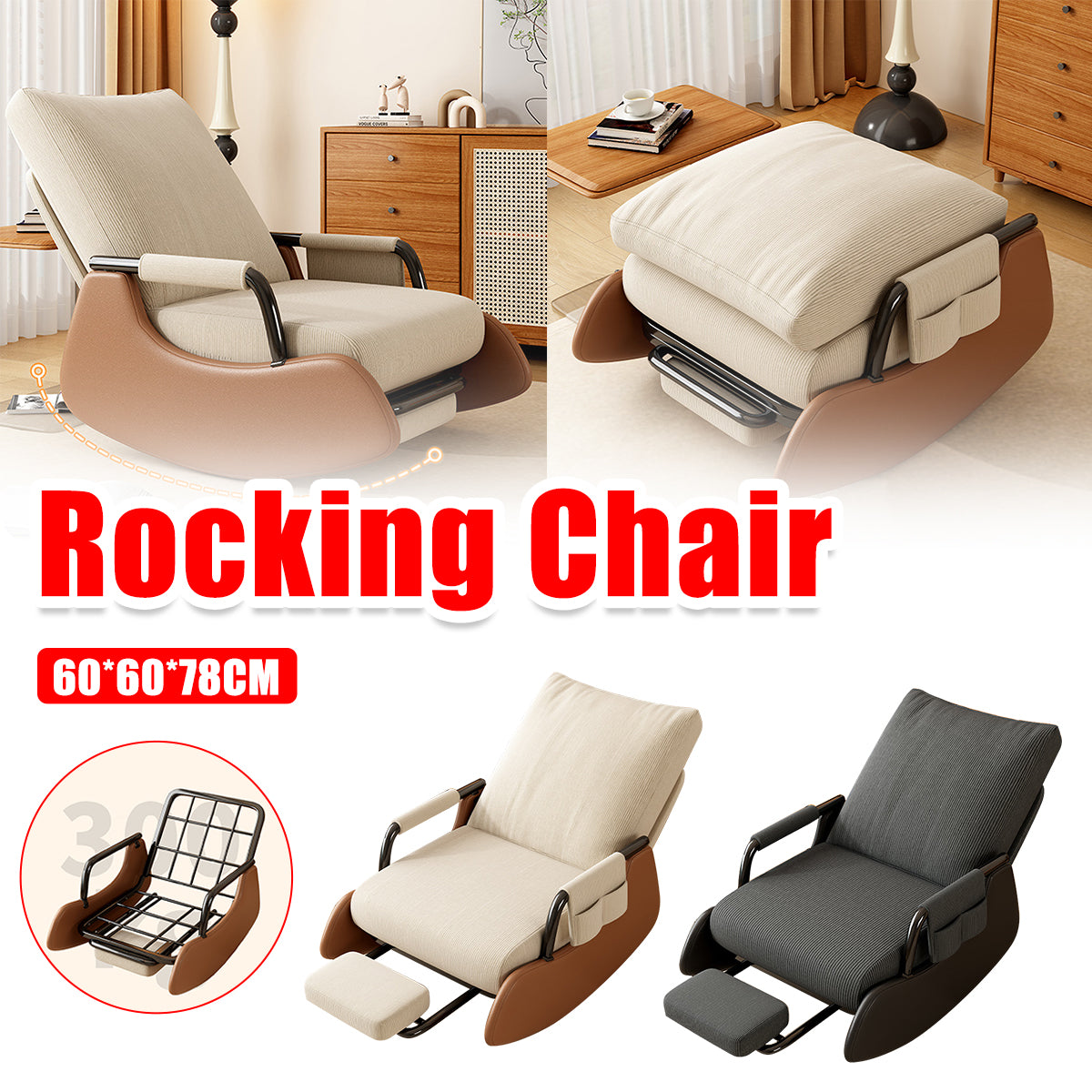 Foldable Recliner Chair 3-Level Adjustable Backrest