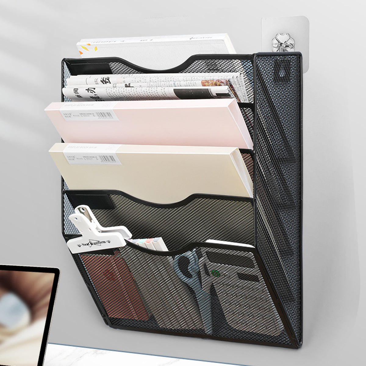 Wall-Mounted 5-Tier Metal Mesh File Organiser Rack