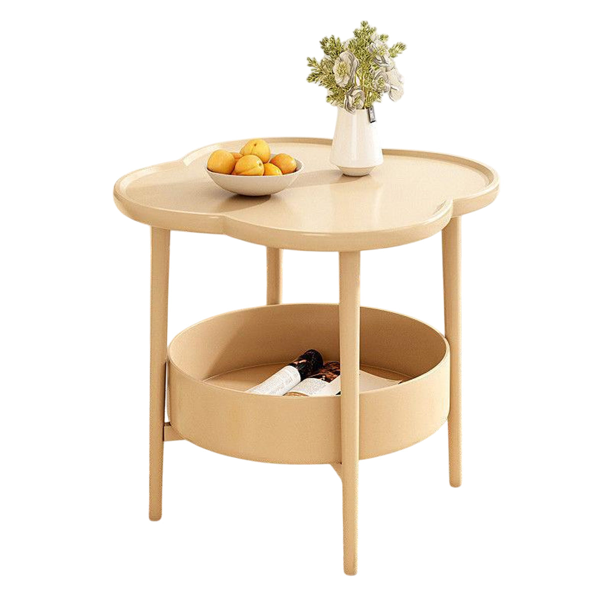 Double Layer Side Table Coffee Table with Clover Top for Break Room