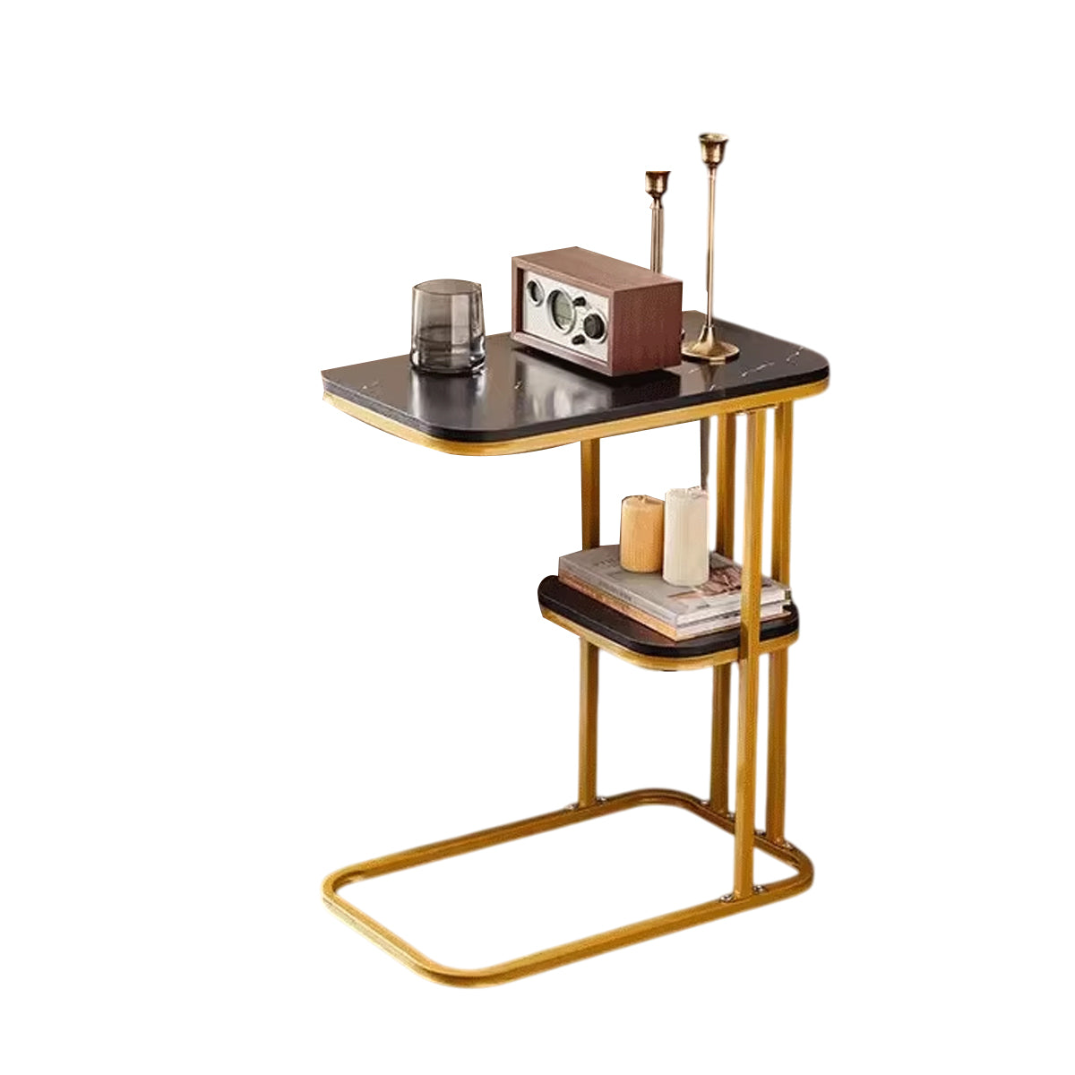 2 Tier Side Table with Rounded Corners for Living Room