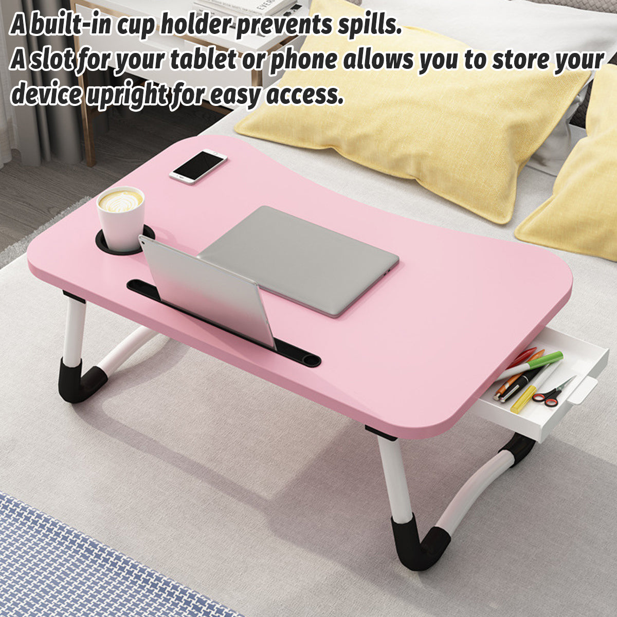 Foldable Overbed Laptop Table with Drawer
