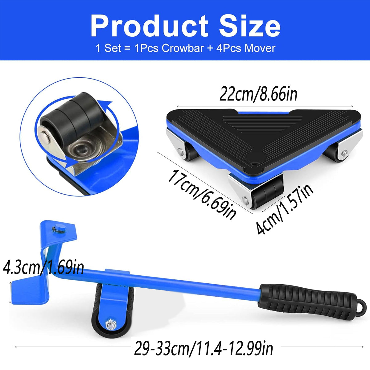 5 Pcs Furniture Lifter Kit with 360 Degree Mover Pads