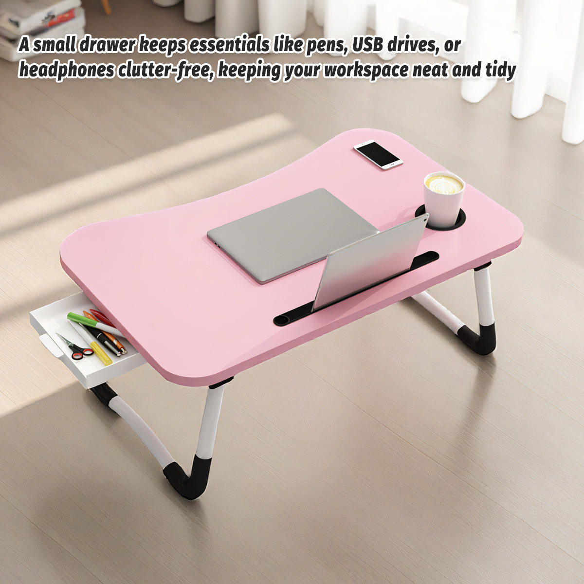 Foldable Overbed Laptop Table with Drawer