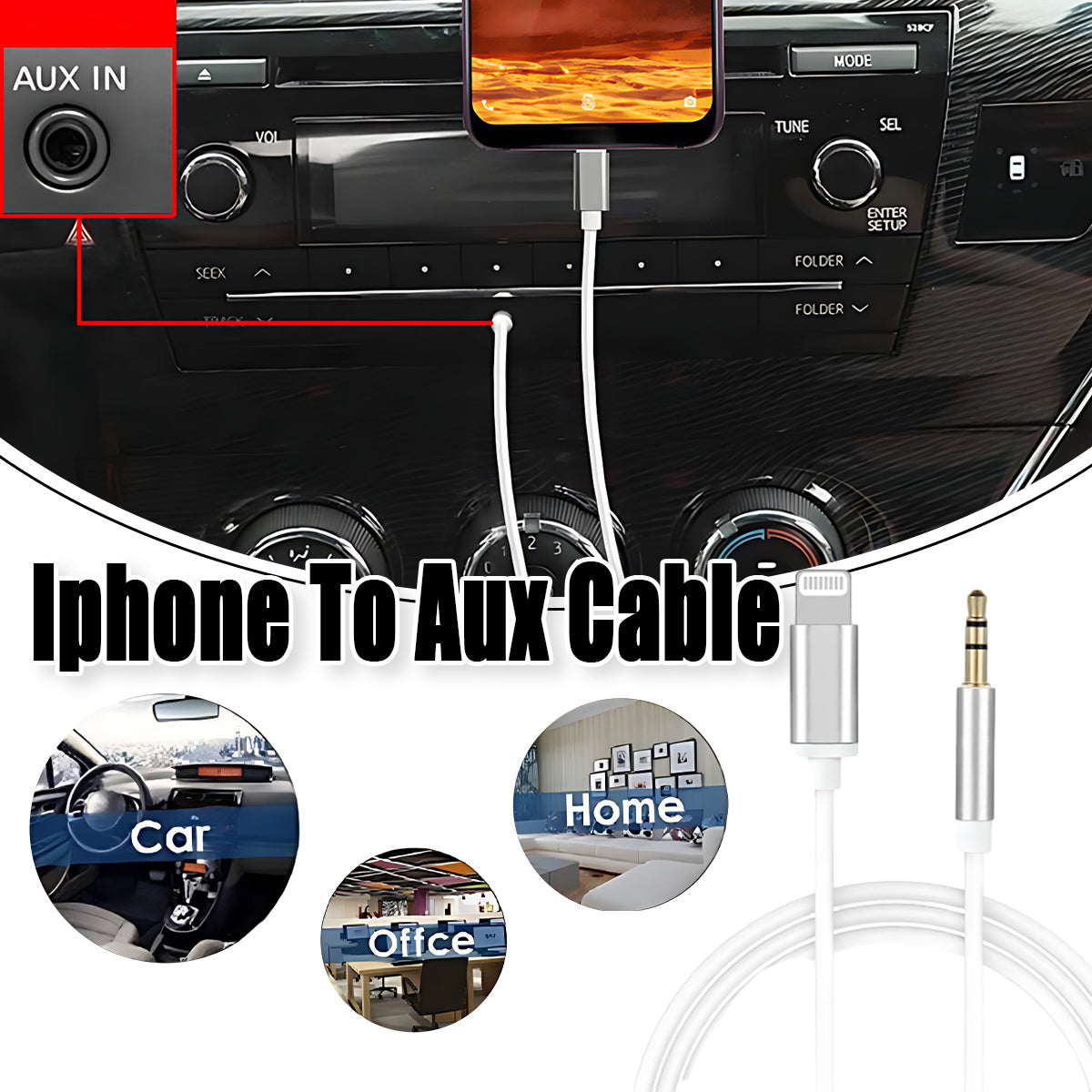 Lightning to 3.5mm Aux Audio Cable 1m