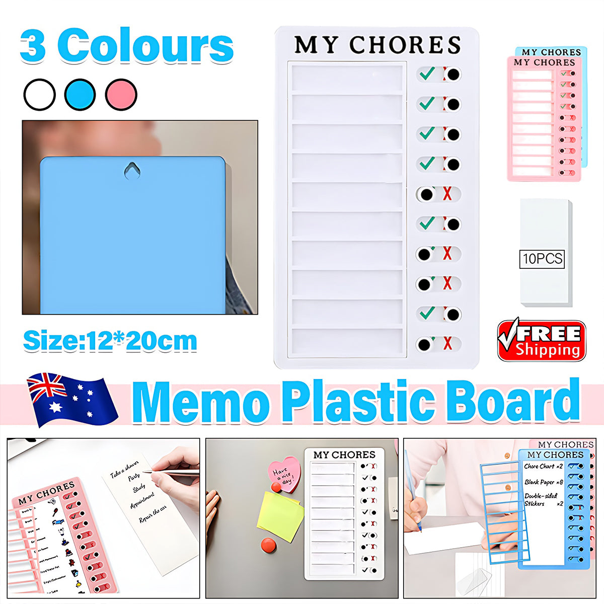 Memo Plastic Board with Slider Checklist for Home or Office