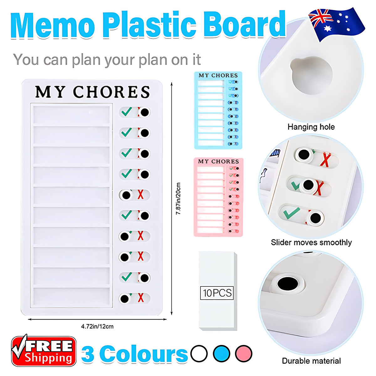 Memo Plastic Board with Slider Checklist for Home or Office