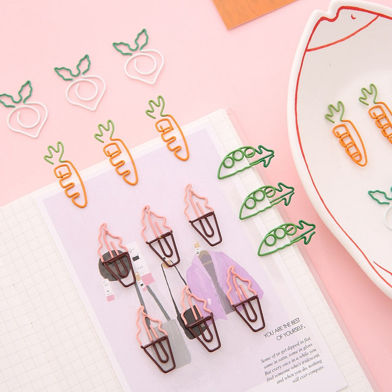 10 Pcs Fruit Shape Paper Clips Colorful Bookmark Office Set