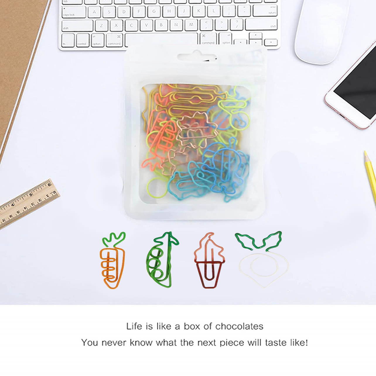 10 Pcs Fruit Shape Paper Clips Colorful Bookmark Office Set