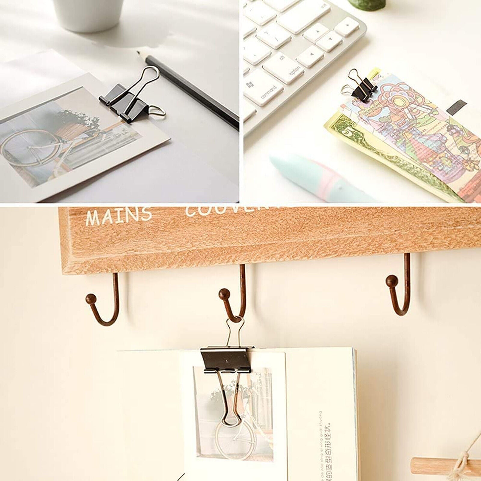 20 Pcs Bulldog Foldback Binder Clips Black Steel with Folding Arms