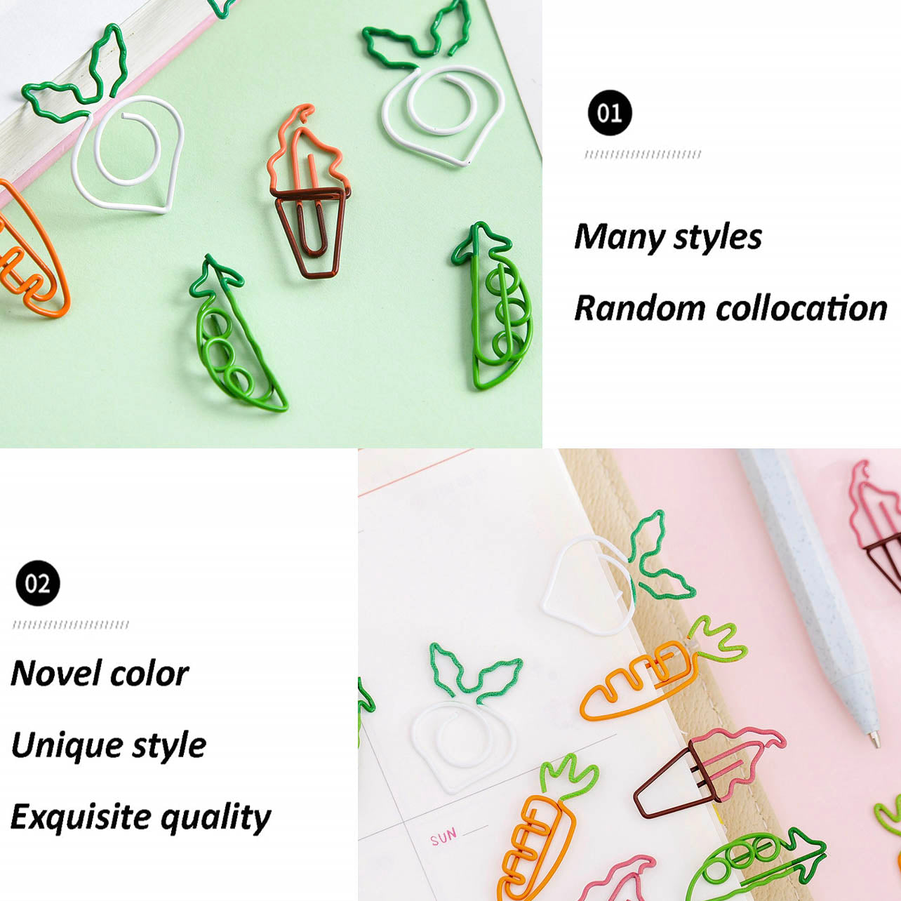 10 Pcs Fruit Shape Paper Clips Colorful Bookmark Office Set