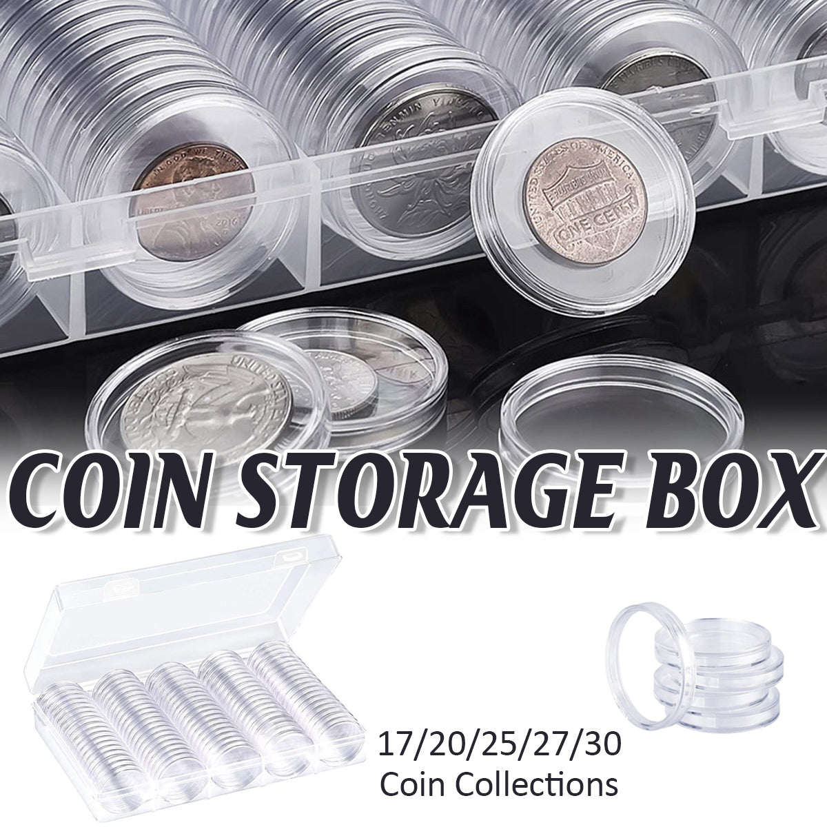 100 Pcs Round Coin Capsule Box Multi-Size Storage