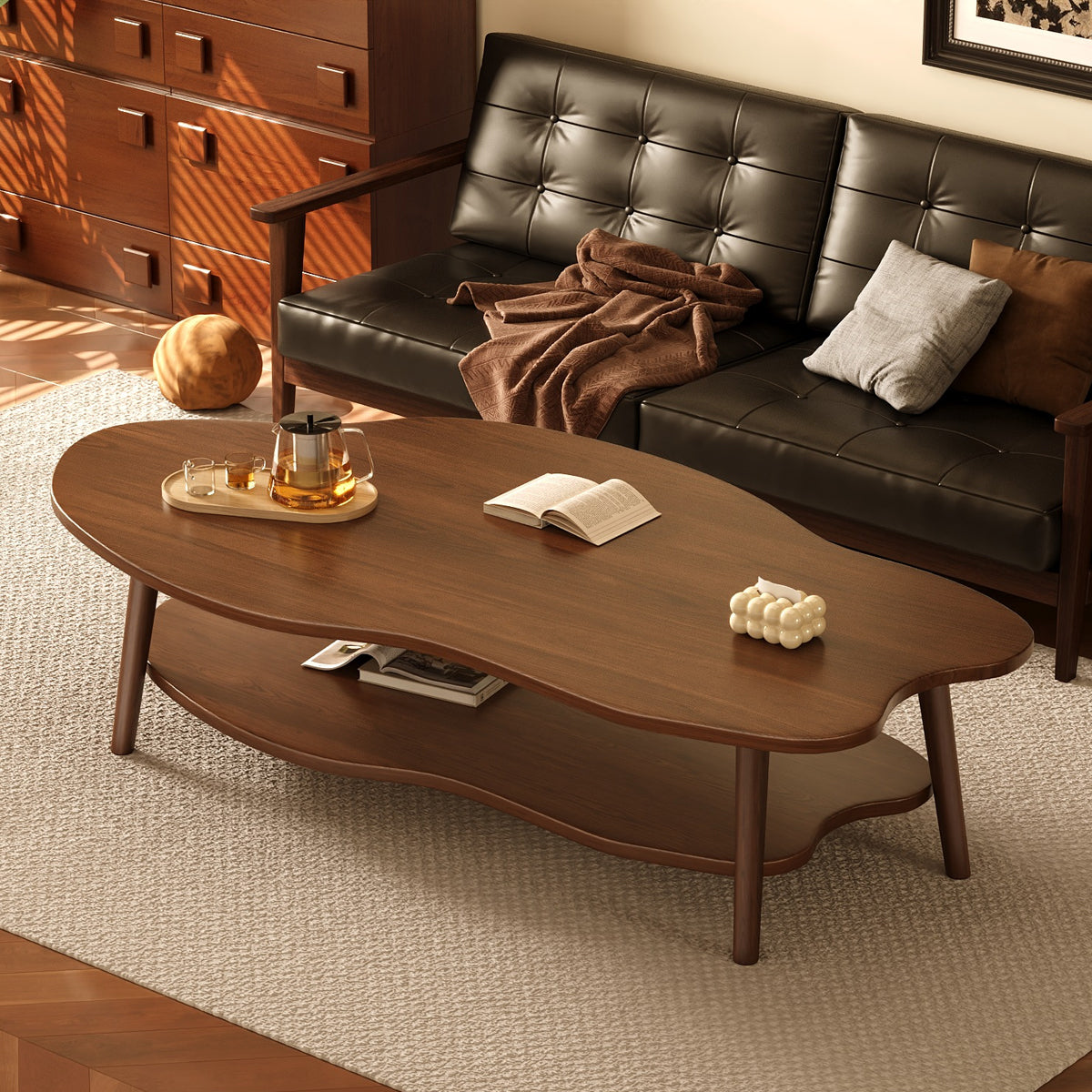 Double-Tiered Coffee Table with Organic Shape