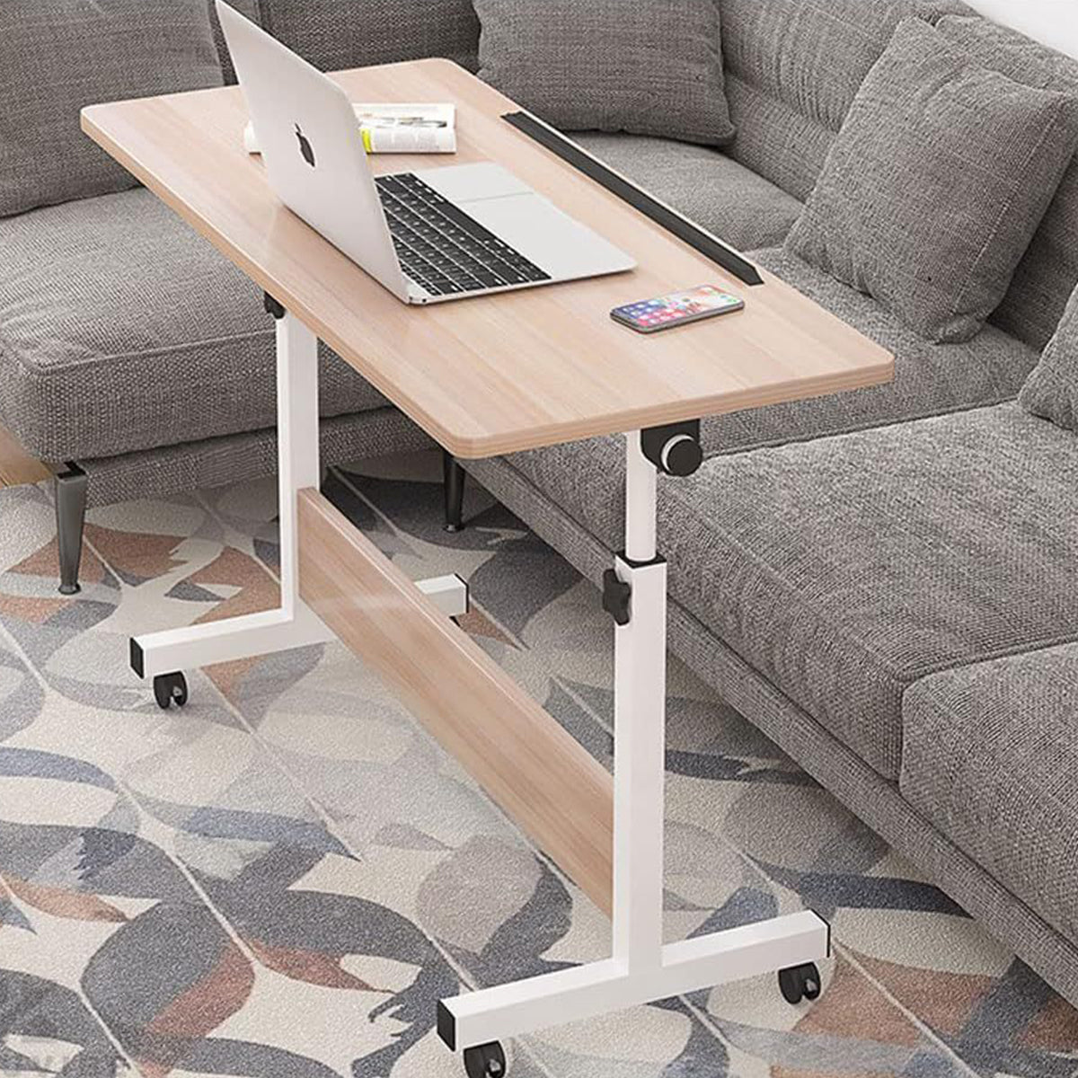 Moveable Foldable Table with Wheels Adjustable Height