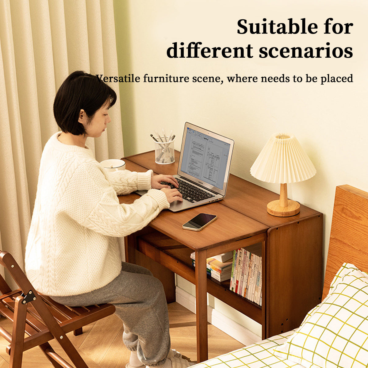 Bamboo Folding Student Desk with Storage Shelf