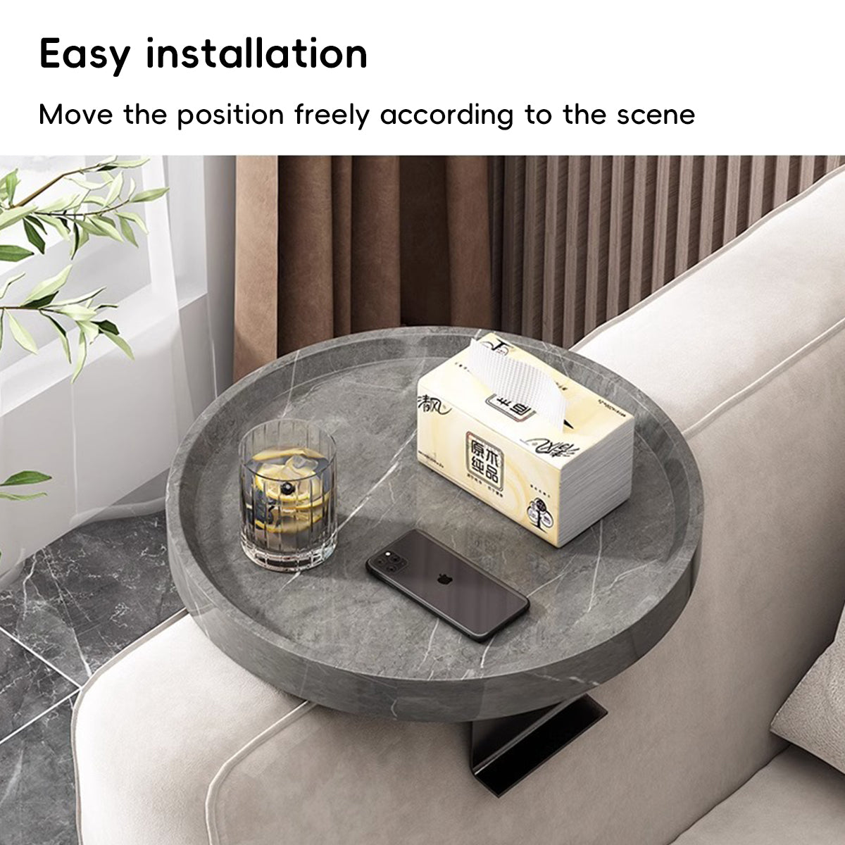 Adjustable Sofa Side Table with Marble Top