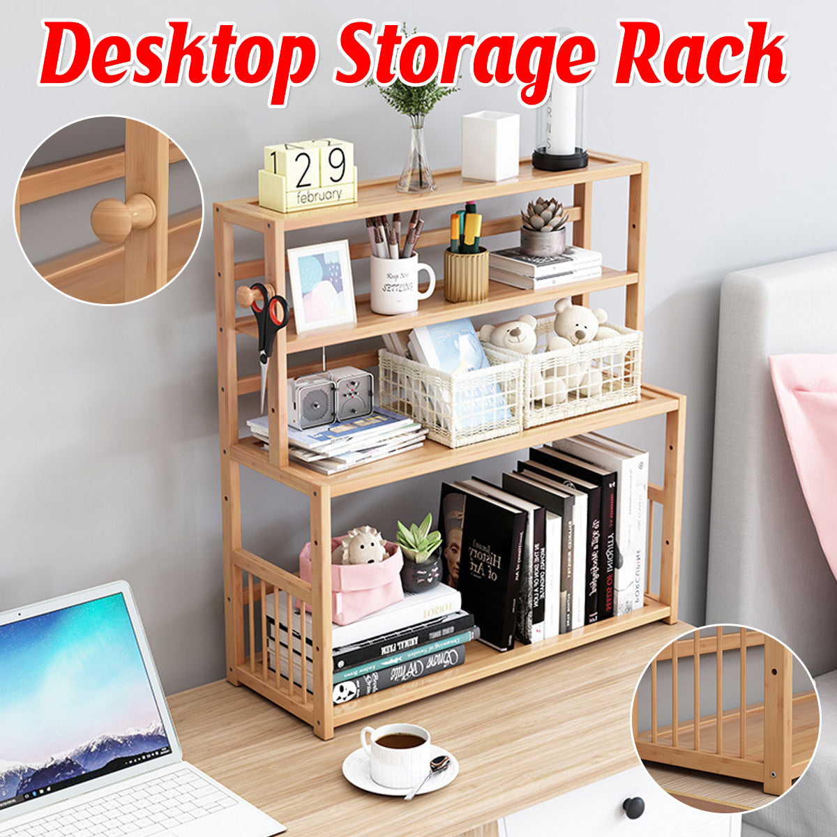 3-Tier Bamboo Bookshelf for Desktop Storage