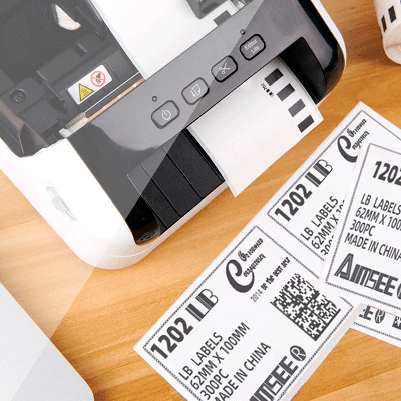 8 Rolls Thermal Label Paper White Continuous Sticker Set