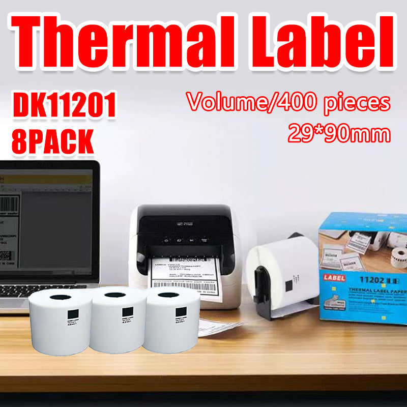 8 Rolls Thermal Label Paper White Continuous Sticker Set