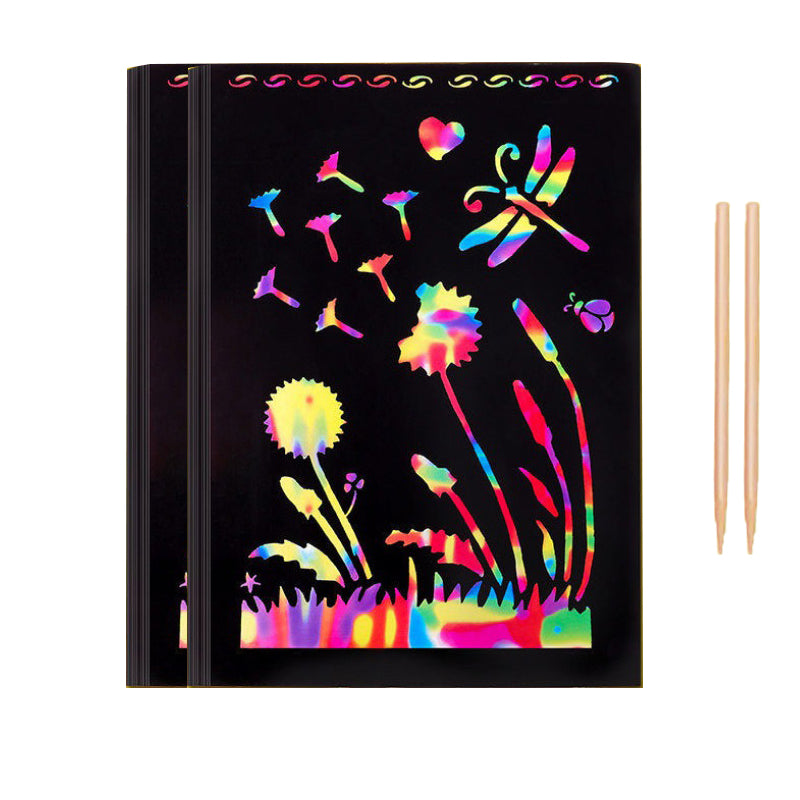 Scratch Paper Rainbow Art Set with Bamboo Pen for Kids