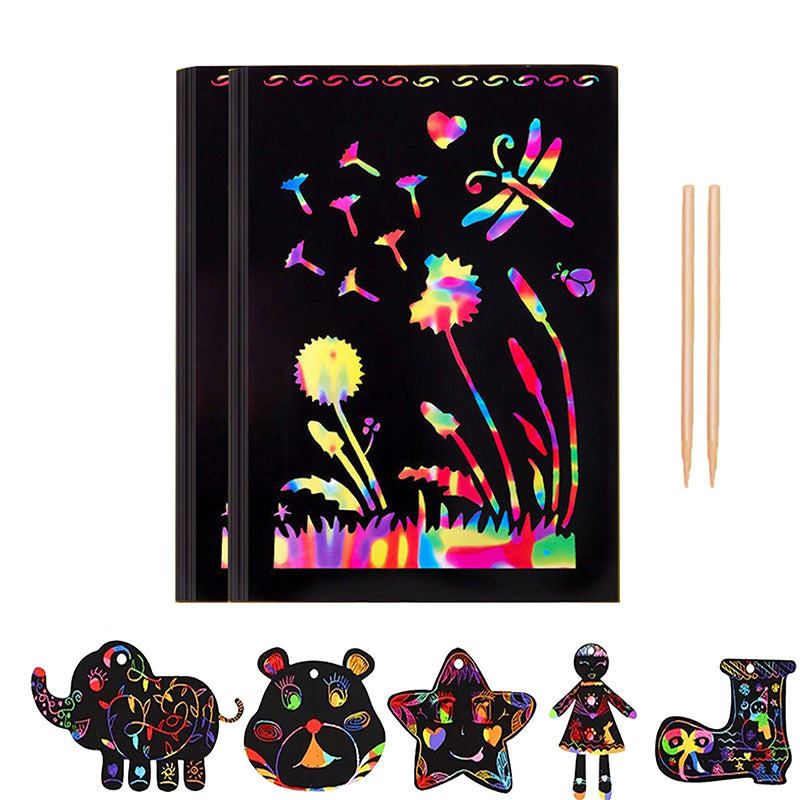 Scratch Paper Rainbow Art Set with Bamboo Pen for Kids