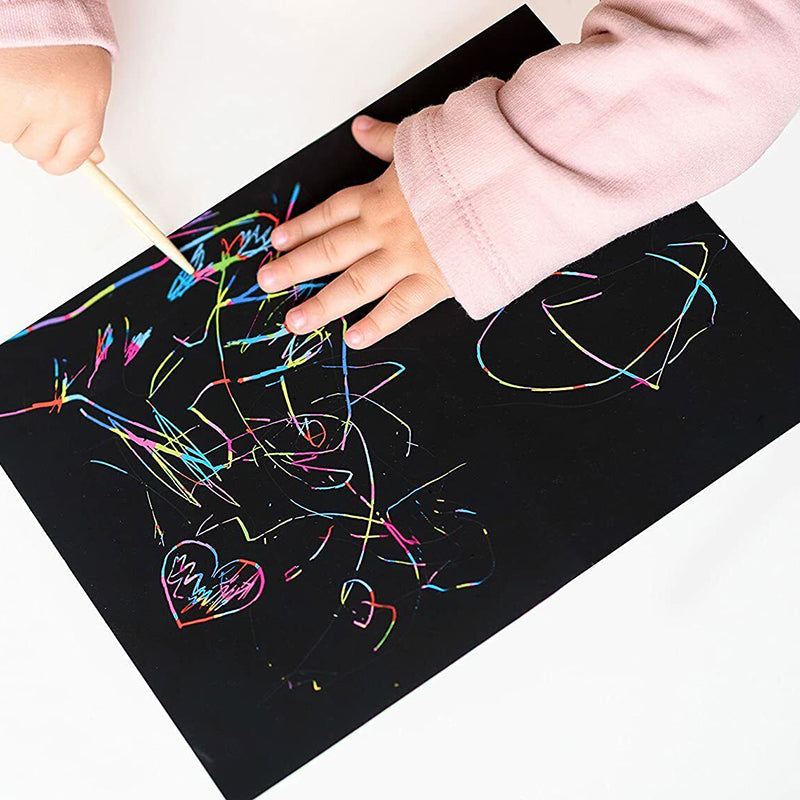 Scratch Paper Rainbow Art Set with Bamboo Pen for Kids