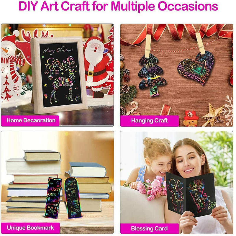 Scratch Paper Rainbow Art Set with Bamboo Pen for Kids