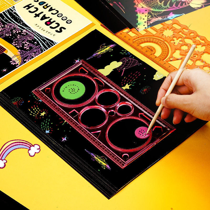 Scratch Paper Rainbow Art Set with Bamboo Pen for Kids