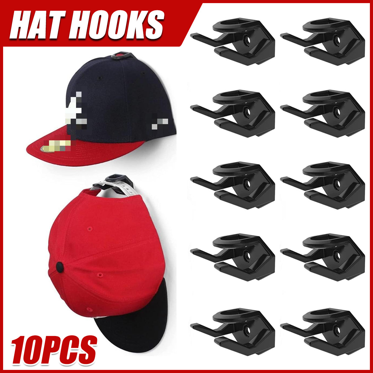 10 Pcs Self-Adhesive Hat Hooks for Wall and Door