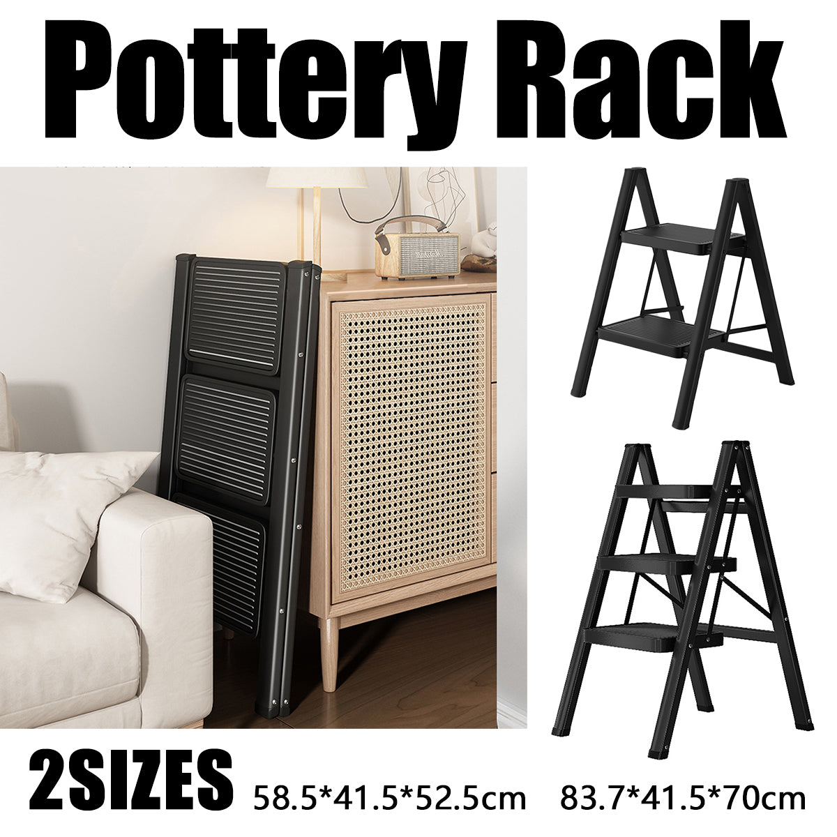 Folding Step Stool Telescoping Ladder Lightweight Indoor Use