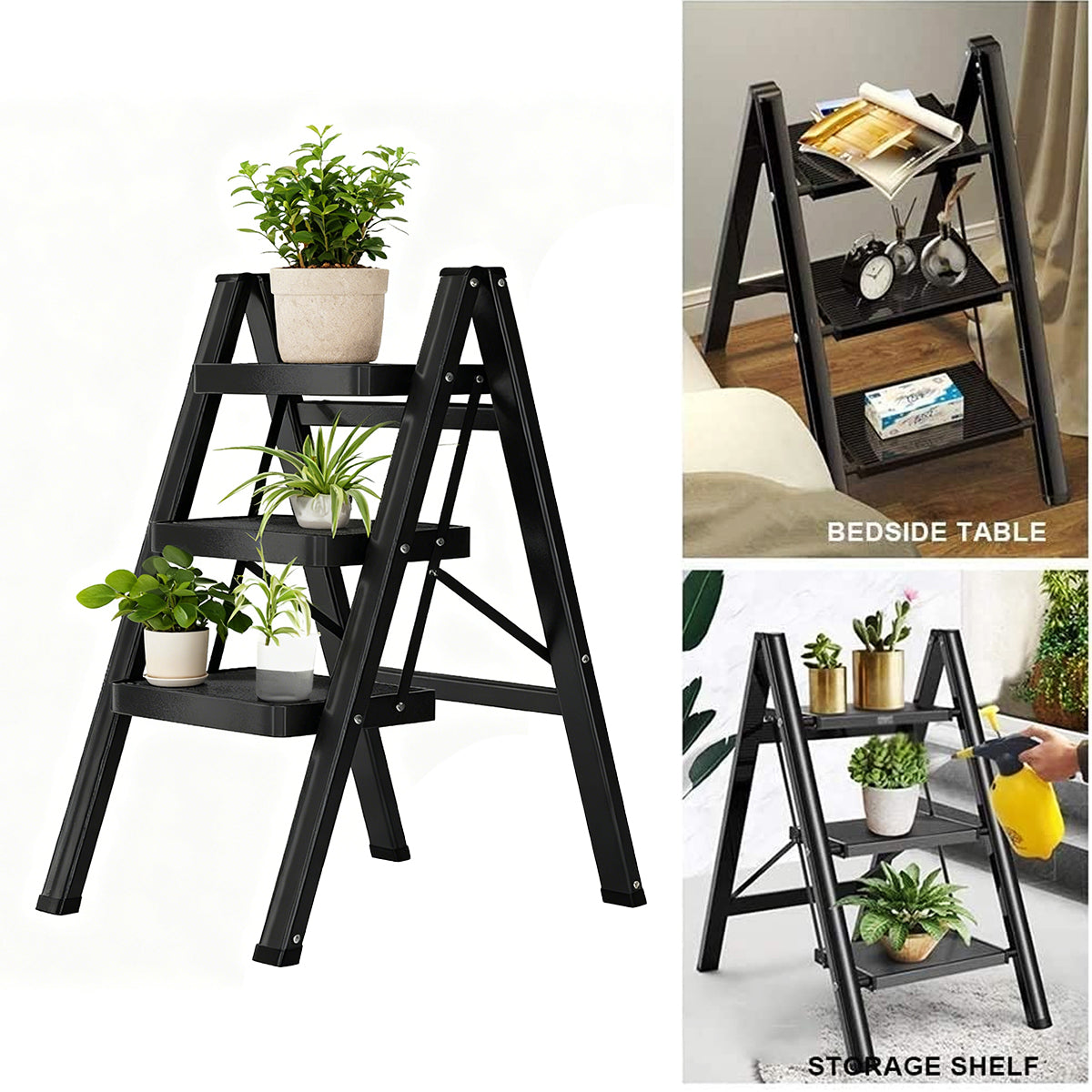 Folding Step Stool Telescoping Ladder Lightweight Indoor Use