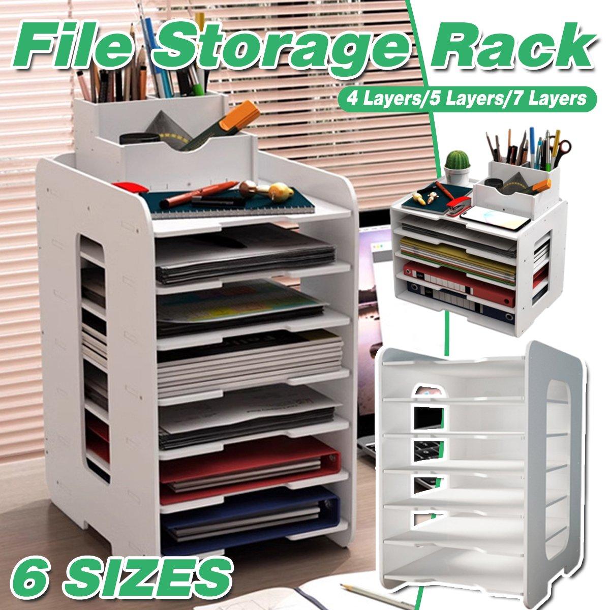 Multi-layer Desktop File Storage Rack with Pen Holder White