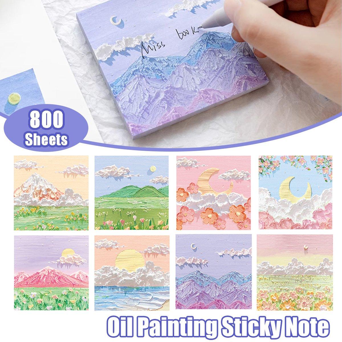 800 Sheets Colorful Oil Painting Sticky Notes Square Pads