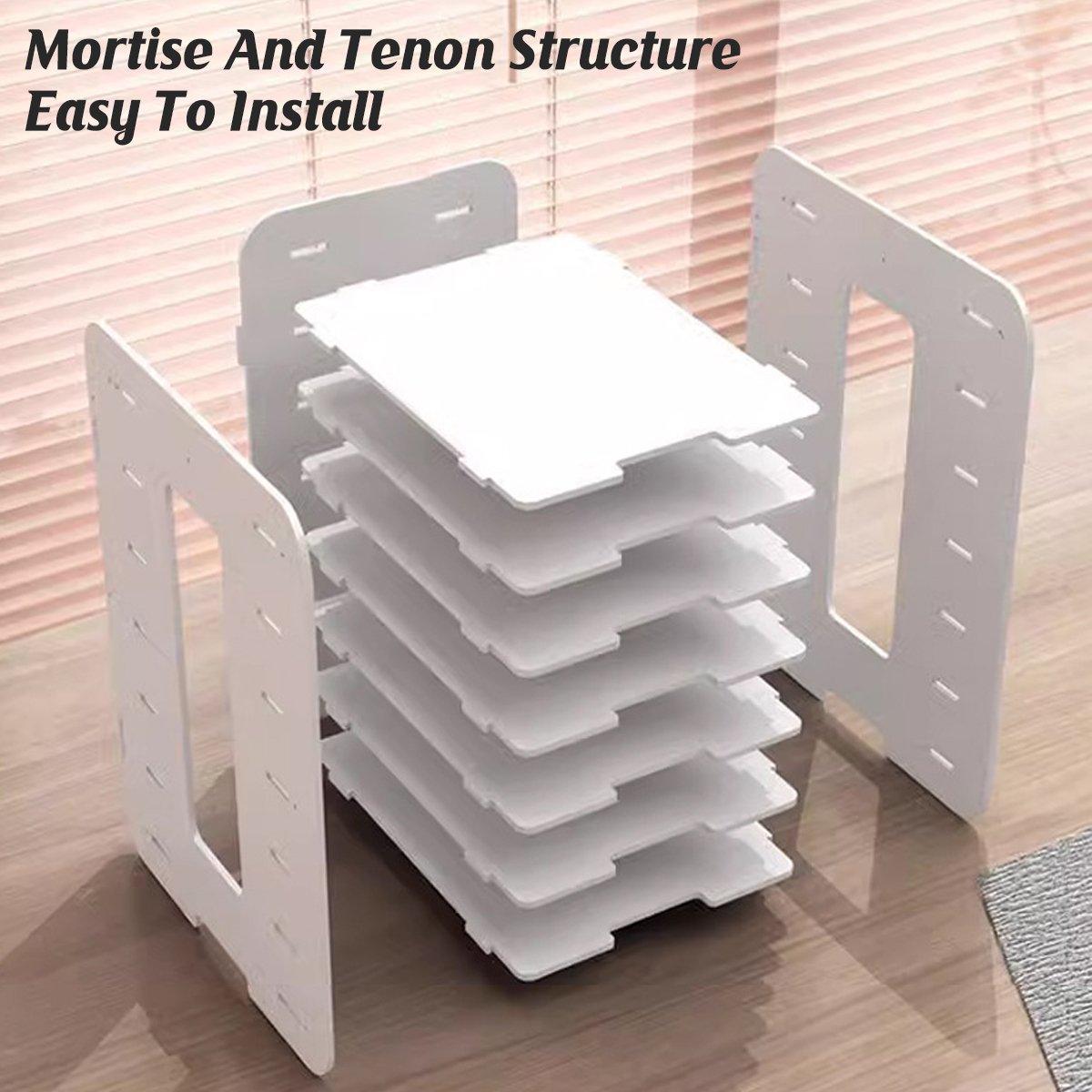 Multi-layer Desktop File Storage Rack with Pen Holder White