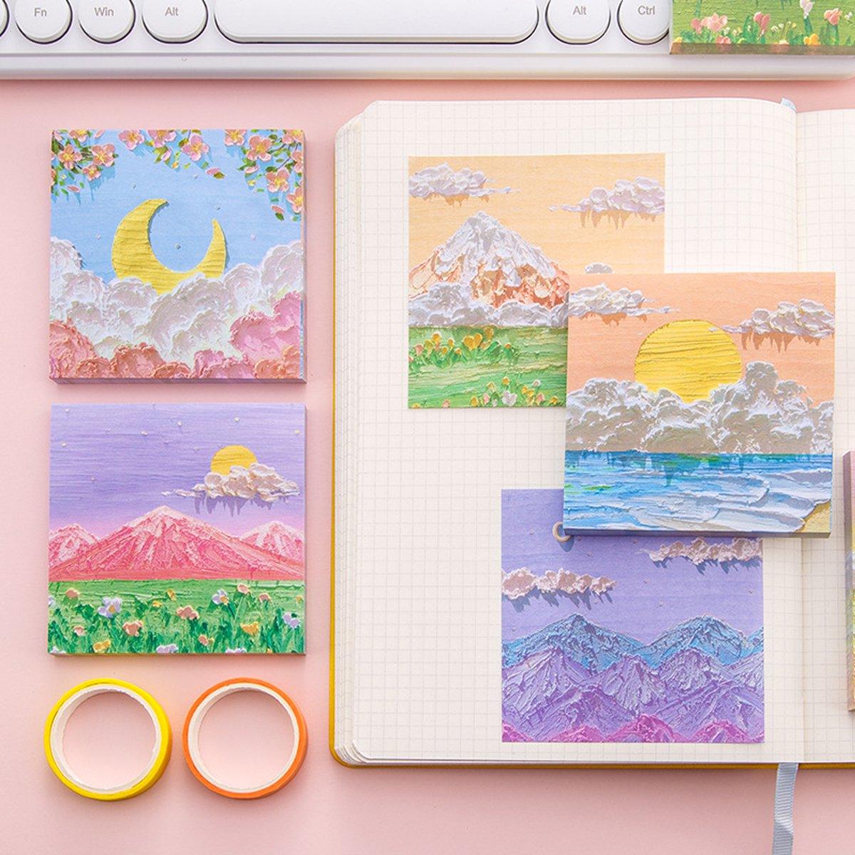 800 Sheets Colorful Oil Painting Sticky Notes Square Pads