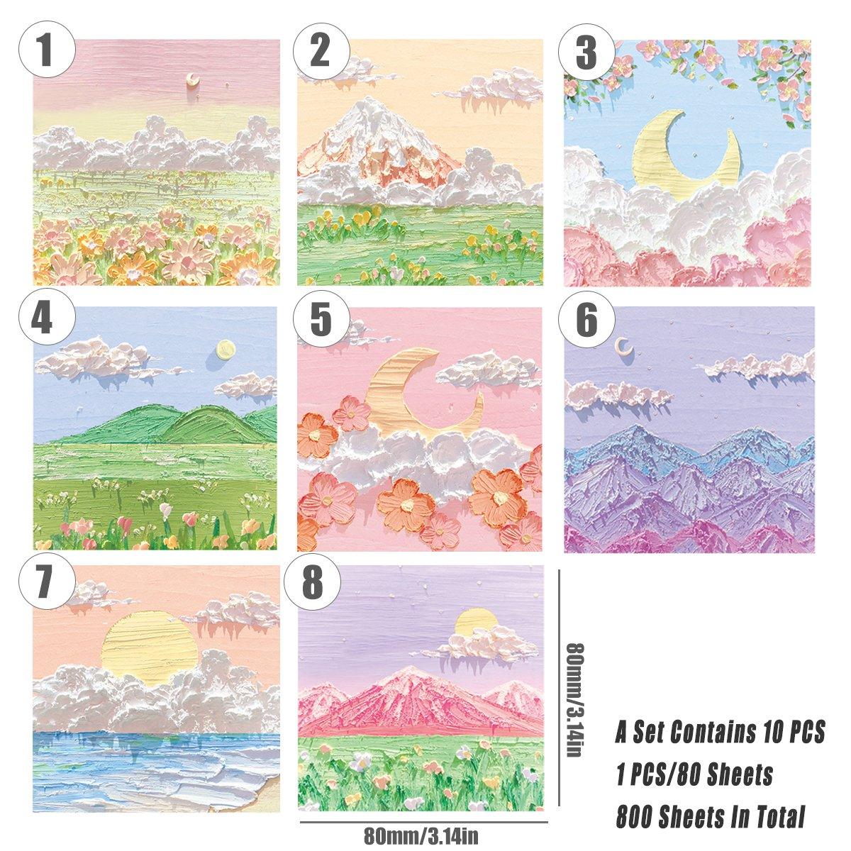 800 Sheets Colorful Oil Painting Sticky Notes Square Pads