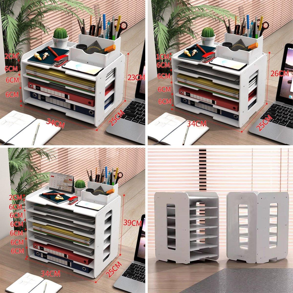 Multi-layer Desktop File Storage Rack with Pen Holder White