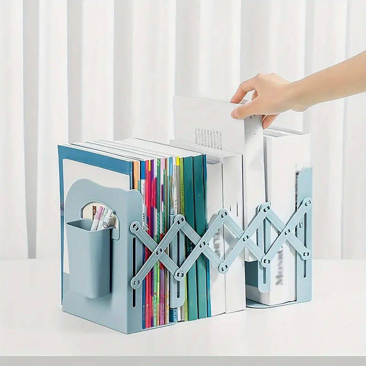 Adjustable Desktop Bookshelf Organiser with Pen Holder Plastic