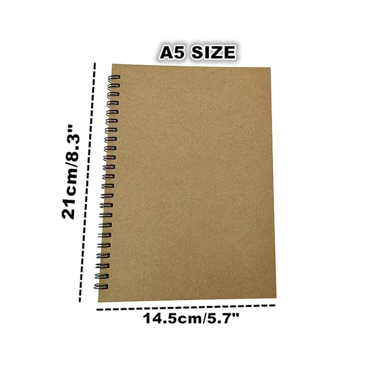 6 Pcs A5 Spiral Notebooks Kraft Cover Lined Paper