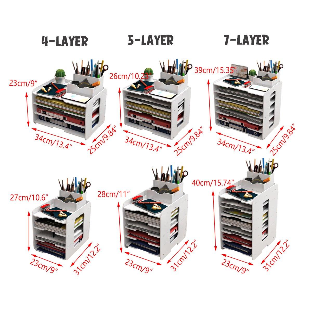 Multi-layer Desktop File Storage Rack with Pen Holder White
